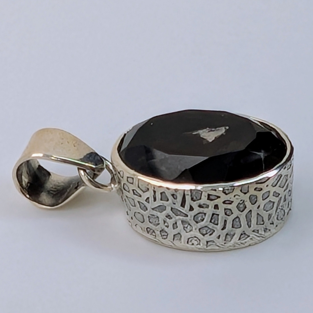 Carved Flower Smoky Quartz Pendant S925 Sterling Silver - Picture 4 of 7